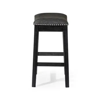 26" Charcoal and Black Faux Leather and Solid Wood Backless Counter Height Bar Chair