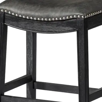 26" Charcoal and Black Faux Leather and Solid Wood Backless Counter Height Bar Chair