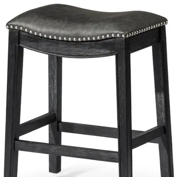 26" Charcoal and Black Faux Leather and Solid Wood Backless Counter Height Bar Chair