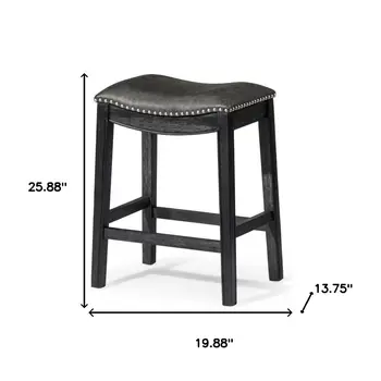 26" Charcoal and Black Faux Leather and Solid Wood Backless Counter Height Bar Chair