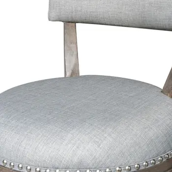 26" Gray and Oak Fabric and Solid Wood Low Back Counter Height Swivel Bar Chair