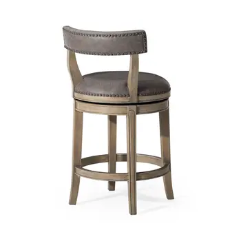 26" Gray and Cool Gray Faux Leather and Solid Wood Low Back Counter Height Swivel Bar Chair