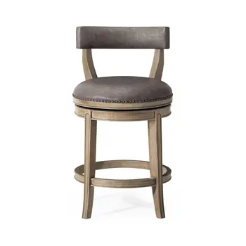 26" Gray and Cool Gray Faux Leather and Solid Wood Low Back Counter Height Swivel Bar Chair