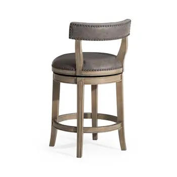 26" Gray and Cool Gray Faux Leather and Solid Wood Low Back Counter Height Swivel Bar Chair