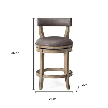 26" Gray and Cool Gray Faux Leather and Solid Wood Low Back Counter Height Swivel Bar Chair