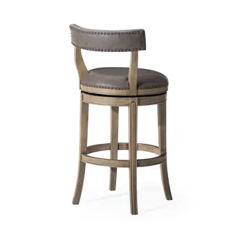 31" Gray and Cool Gray Faux Leather and Solid Wood Low Back Bar Height Swivel Bar Chair