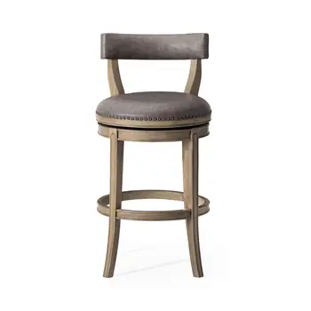 31" Gray and Cool Gray Faux Leather and Solid Wood Low Back Bar Height Swivel Bar Chair