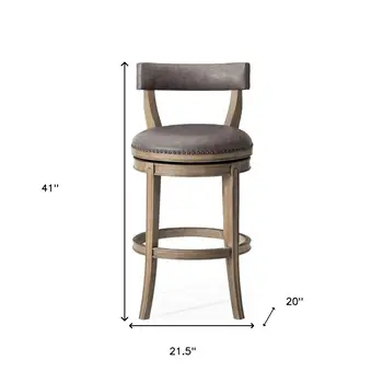 31" Gray and Cool Gray Faux Leather and Solid Wood Low Back Bar Height Swivel Bar Chair