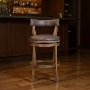 31" Gray and Cool Gray Faux Leather and Solid Wood Low Back Bar Height Swivel Bar Chair