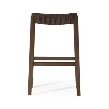 31" Brown Faux Leather and Solid Wood Backless Bar Height Bar Chair