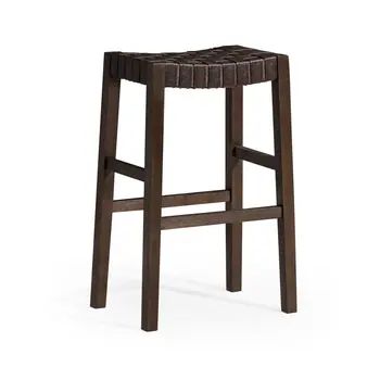 31" Brown Faux Leather and Solid Wood Backless Bar Height Bar Chair