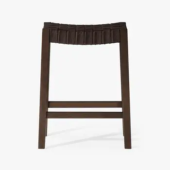 26" Brown Faux Leather and Solid Wood Backless Counter Height Bar Chair