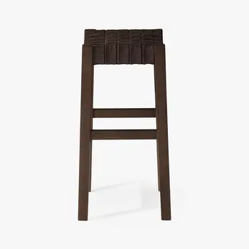 26" Brown Faux Leather and Solid Wood Backless Counter Height Bar Chair
