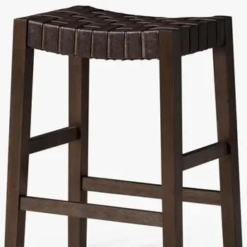 26" Brown Faux Leather and Solid Wood Backless Counter Height Bar Chair