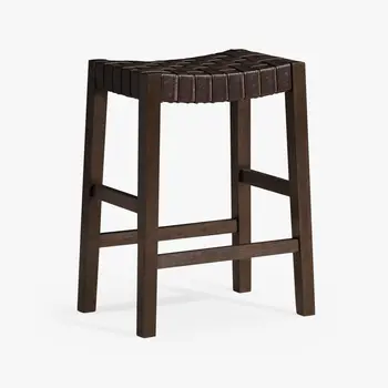 26" Brown Faux Leather and Solid Wood Backless Counter Height Bar Chair