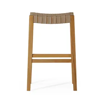 31" Stone and Natural Faux Leather and Solid Wood Backless Bar Height Bar Chair