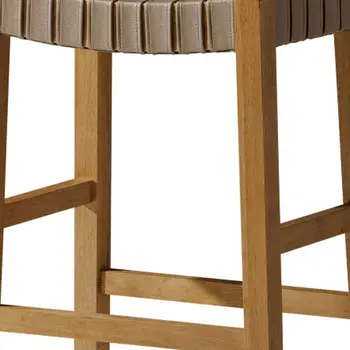 31" Stone and Natural Faux Leather and Solid Wood Backless Bar Height Bar Chair