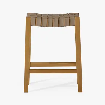 26" Stone and Natural Faux Leather and Solid Wood Backless Counter Height Bar Chair