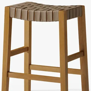 26" Stone and Natural Faux Leather and Solid Wood Backless Counter Height Bar Chair