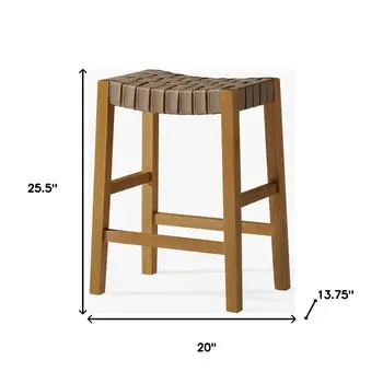 26" Stone and Natural Faux Leather and Solid Wood Backless Counter Height Bar Chair