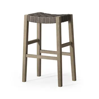 31" Stone and Gray Faux Leather and Solid Wood Backless Bar Height Bar Chair
