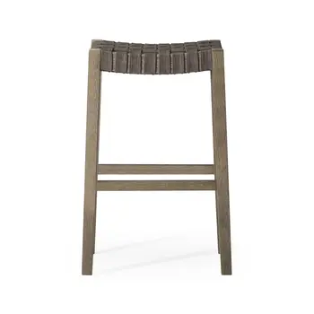 31" Stone and Gray Faux Leather and Solid Wood Backless Bar Height Bar Chair
