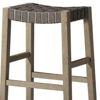 31" Stone and Gray Faux Leather and Solid Wood Backless Bar Height Bar Chair