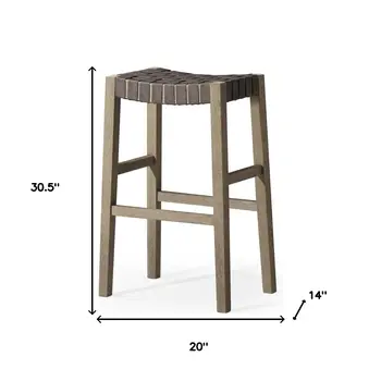 31" Stone and Gray Faux Leather and Solid Wood Backless Bar Height Bar Chair