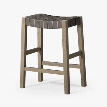 26" Stone and Gray Faux Leather and Solid Wood Backless Counter Height Bar Chair