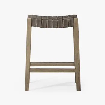 26" Stone and Gray Faux Leather and Solid Wood Backless Counter Height Bar Chair