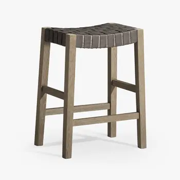 26" Stone and Gray Faux Leather and Solid Wood Backless Counter Height Bar Chair