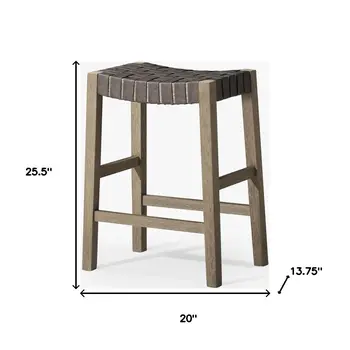 26" Stone and Gray Faux Leather and Solid Wood Backless Counter Height Bar Chair
