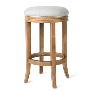 26" Sand and Natural Fabric and Solid Wood Backless Counter Height Swivel Bar Chair