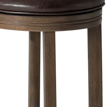 26" Brown Faux Leather and Solid Wood Backless Counter Height Swivel Bar Chair