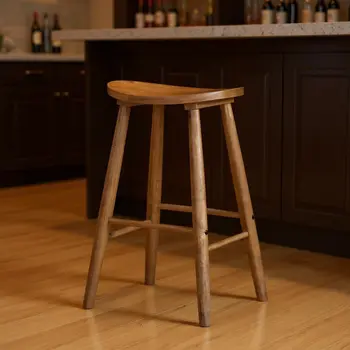 30" Natural Solid Wood Backless Bar Height Bar Chair