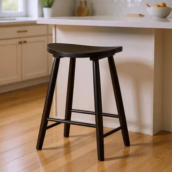 25" Black Solid Wood Backless Counter Height Bar Chair