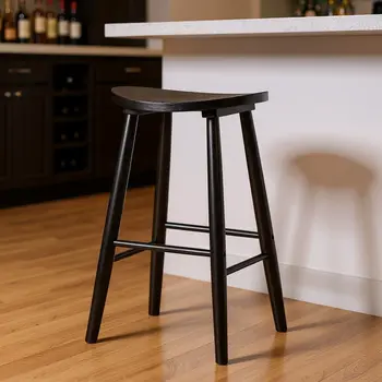 30" Black Solid Wood Backless Bar Height Bar Chair