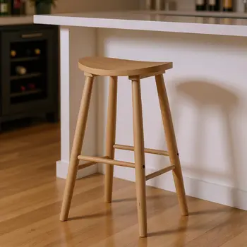 30" Natural Solid Wood Backless Bar Height Bar Chair