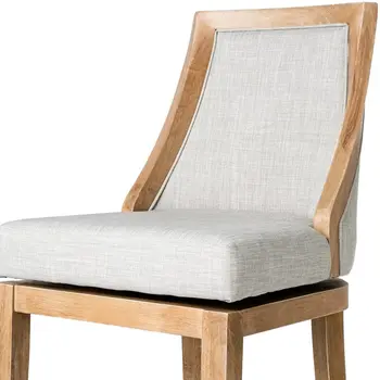 26" Beige and Natural Fabric and Solid Wood Counter Height Swivel Bar Chair