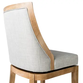 31" Beige and Natural Fabric and Solid Wood Bar Height Swivel Bar Chair