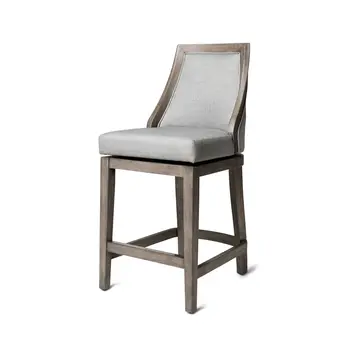 26" Gray and Cool Gray Fabric and Solid Wood Counter Height Swivel Bar Chair