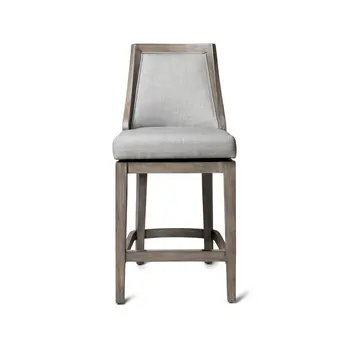 26" Gray and Cool Gray Fabric and Solid Wood Counter Height Swivel Bar Chair