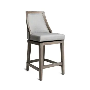 26" Gray and Cool Gray Fabric and Solid Wood Counter Height Swivel Bar Chair