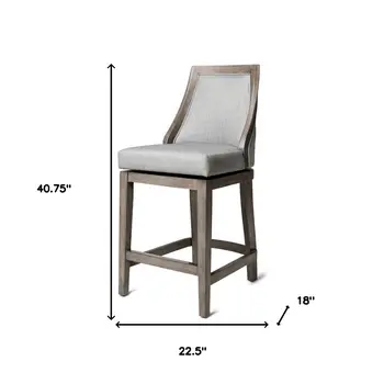 26" Gray and Cool Gray Fabric and Solid Wood Counter Height Swivel Bar Chair