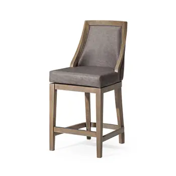 26" Gray and Cool Gray Faux Leather and Solid Wood Counter Height Swivel Bar Chair