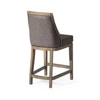 26" Gray and Cool Gray Faux Leather and Solid Wood Counter Height Swivel Bar Chair
