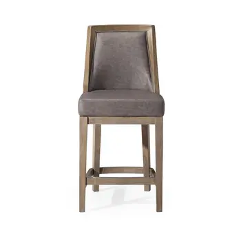 26" Gray and Cool Gray Faux Leather and Solid Wood Counter Height Swivel Bar Chair