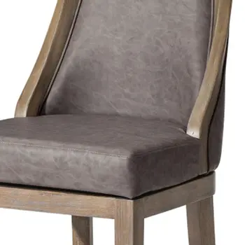 26" Gray and Cool Gray Faux Leather and Solid Wood Counter Height Swivel Bar Chair
