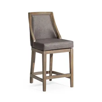 26" Gray and Cool Gray Faux Leather and Solid Wood Counter Height Swivel Bar Chair