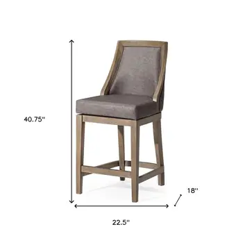 26" Gray and Cool Gray Faux Leather and Solid Wood Counter Height Swivel Bar Chair